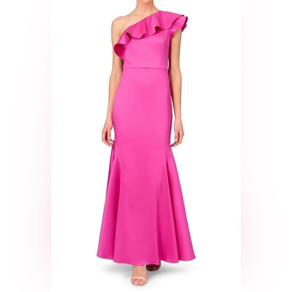 Aidan Mattox magenta, one shoulder gown. size 16 NWT - Picture 1 of 16
